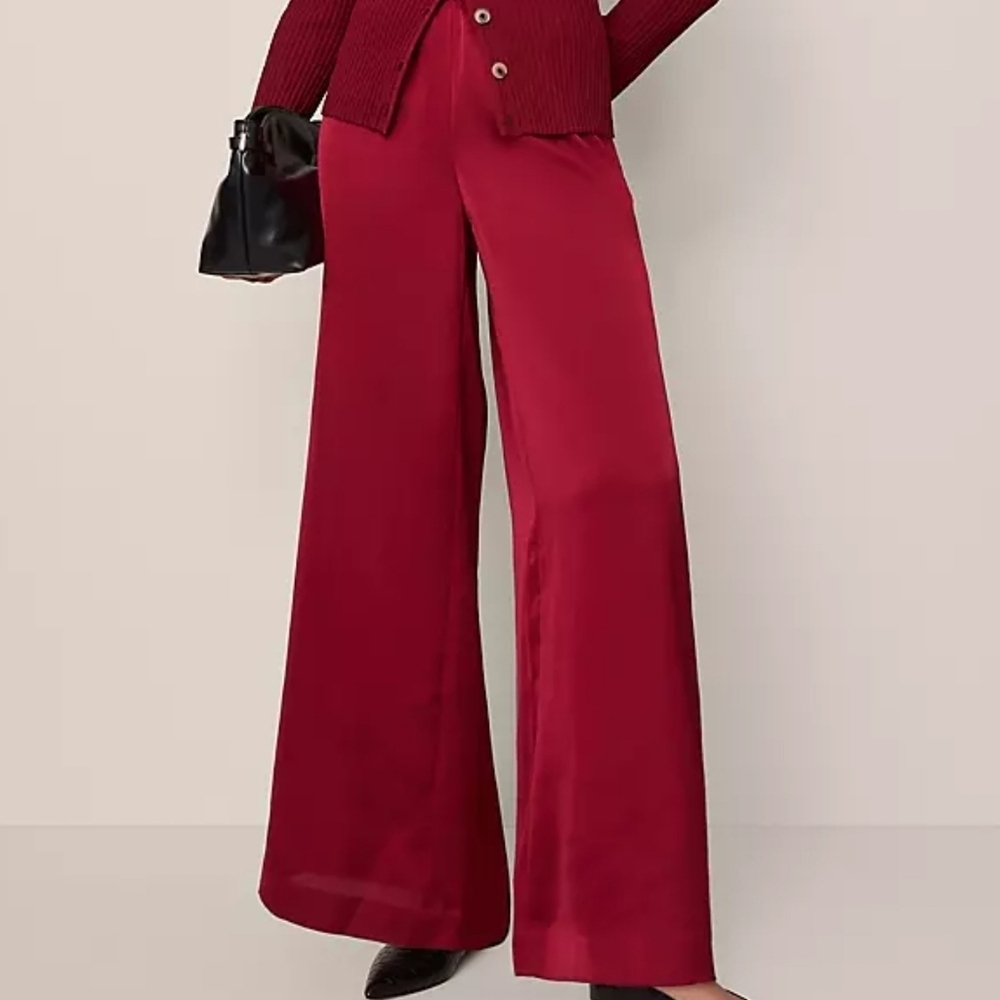 New Ann Taylor Red Wide Leg Trouser Pants Christmas Fancy